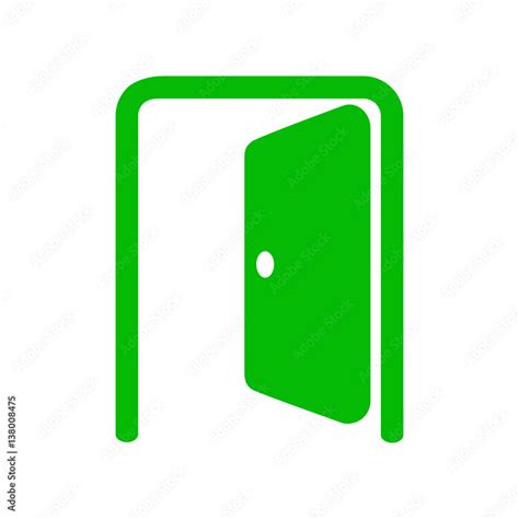 Icono Plano Puerta Abierta Verde En Fondo Blanco Stock Vector Adobe Stock