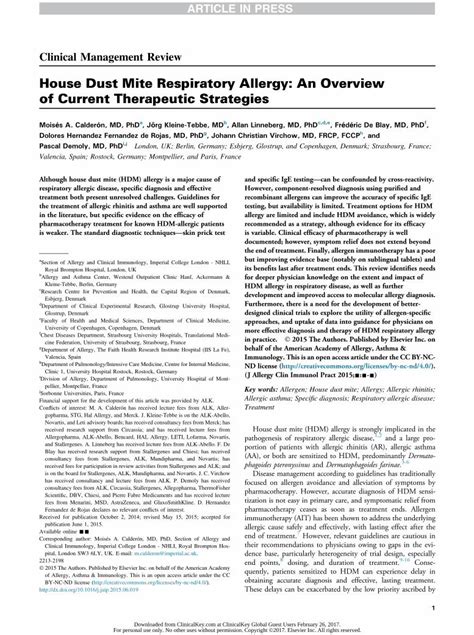 Pdf House Dust Mite Respiratory Allergy An Overview Of