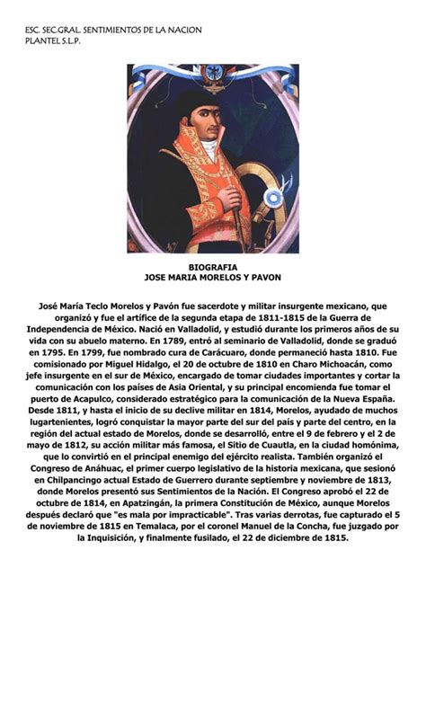 Biografia De Jose Maria Morelos Y Pavon