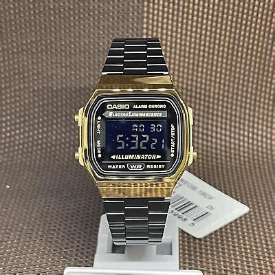 Casio A168WEGB 1B Vintage Series Black Stainless Steel Gold Digital