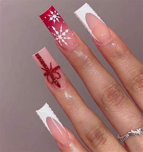 White Sweater French Glitter Bow Press Ons Holiday Press On Nails