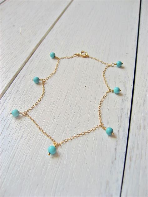 Turquoise Anklet Sterling Silver Or 14k Gold Fill Turquoise Etsy