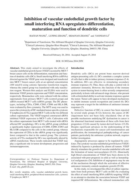 PDF Inhibition Of Vascular Endothelial Growth Factor By Small