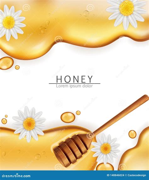 Honey Dip Background Vector Realistic Pouring Honey Liquid 3d