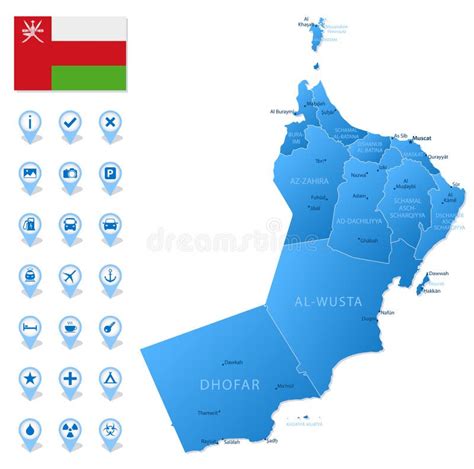 Infographic For Oman Detailed Map Of Oman With Flag Stock Vector