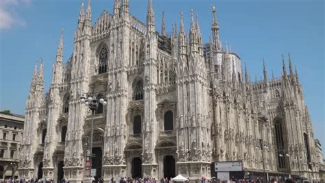 The Duomo Di Milano Milan Cathedral Front And Side View With Crowd