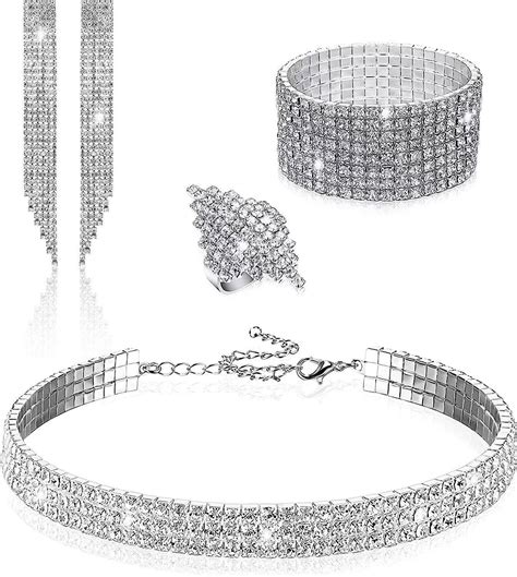 Women Rhinestone Jewelry Set Include Rhinestone Stretch Bracelet Bangle Crystal Rhinestone