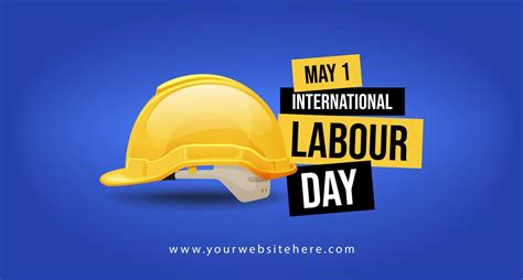 International Labour Day May 1 Banner With Safety Helmet Illustration