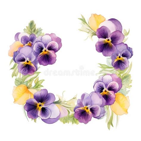 Watercolor Pansy Frame Detailed Floral Wreath Of Spring Pansies Stock