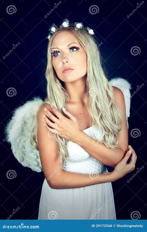 Portrait Of A Blonde In Angel Costume Stock Photo Image Of Adult Angel