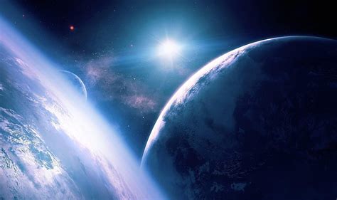 Planets Universe Stars Shine Light Rays Beams Galaxy HD