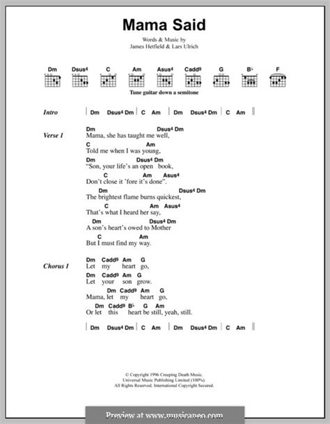 Mama Said (Metallica) by J. Hetfield, L. Ulrich - sheet music on MusicaNeo