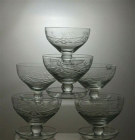 Lead Crystal Cut Glass Set Of 6 Footed Dessert Bowls 3 Etsy