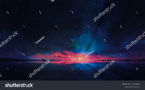 Fantasy Anime Night Sky Scenery Landscape Stock Illustration 2185828631 ...