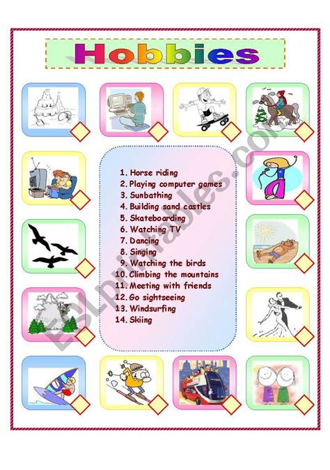 Hobbies Esl Worksheet By Huizinga