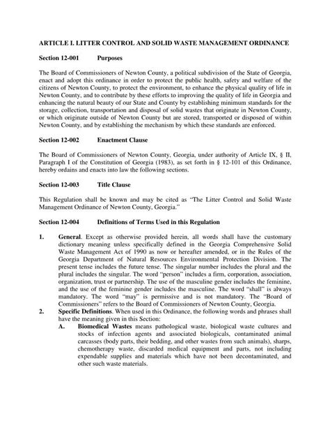 Article I Litter Control And Solid Waste Management Ordinance Docslib