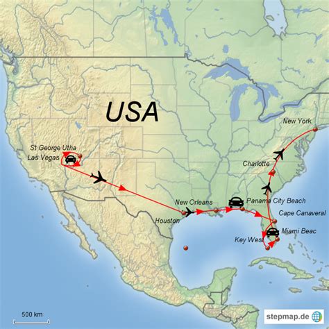 Stepmap Las Vegas Ber Key West Nach New York Landkarte F R Nordamerika