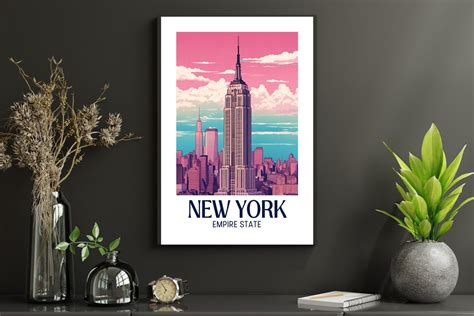 Empire State Retro Travel Poster Barbie Pink Wall Art New York City