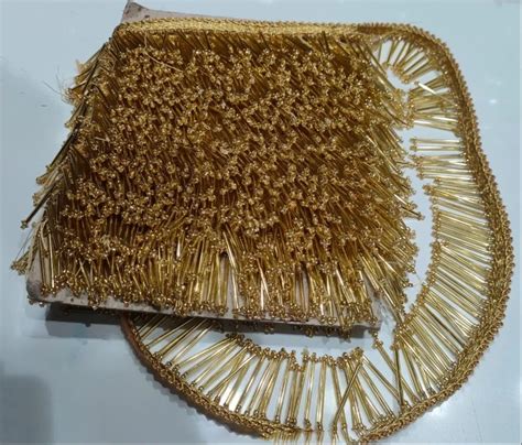 Single Sided Cotton Inch Golden Beaded Garment Lace For Garments At