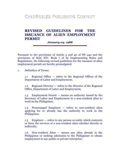 Revised Guidelines For The Issuance Of Alien Employment Permit