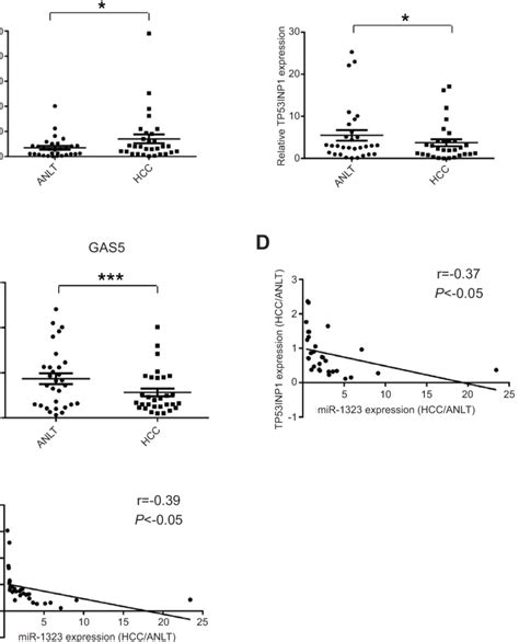 Expression Levels Of Mir Tp Inp And Gas In Hcc Tissues A C