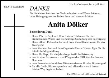 Traueranzeigen von Anita Dölker Schwarzwälder Bote Trauer