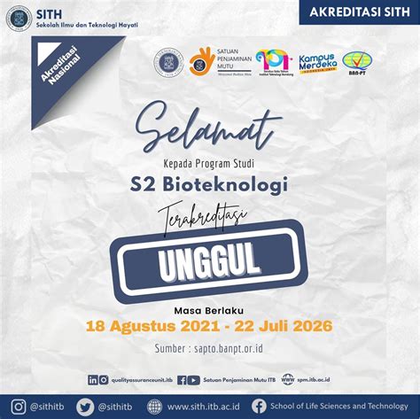 Program Studi S Bioteknologi Institut Teknologi Bandung Raih Predikat