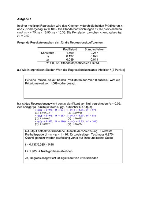 Aufgaben zur Klausurvorbereitung Bachelor Lösungen Aufgabe 1 In einer