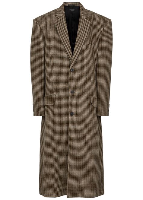 Balenciaga Oversized Houndstooth Wool Blend Coat Beige Editorialist