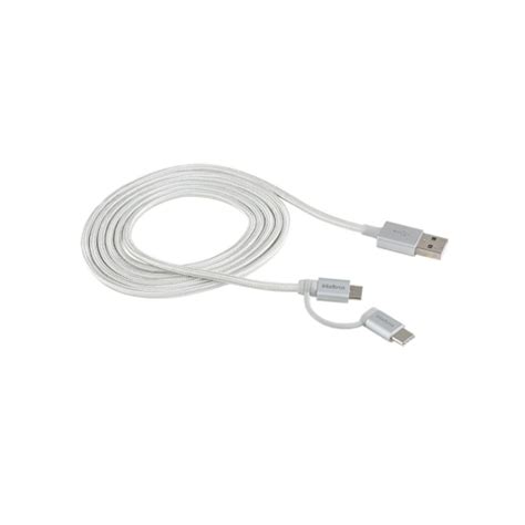 CABO USB 2 EM 1 MICRO USB USB C 1 5M NYLON BRANCO EUABC 15NB INTELBRAS