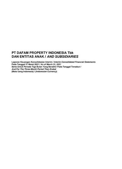 PT DAFAM PROPERTY INDONESIA Tbk DAN ENTITAS ANAK AND SUBSIDIARIES