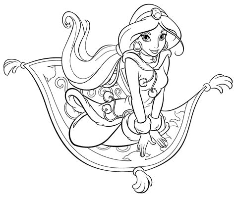 Jasmine on the carpet from Aladdin Coloring Page - Free Printable Coloring Pages