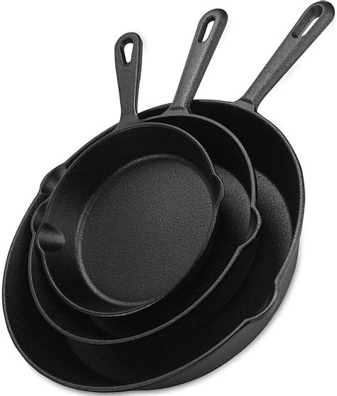 Buy Kichly Cast Iron Skillet Pre Seasoned Set Of 3 Pcs 10 Inch 25 4cm 8 Inch 20