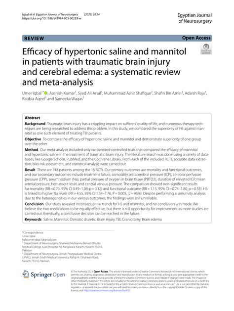 Pdf Efficacy Of Hypertonic Saline And Mannitol In Patients With