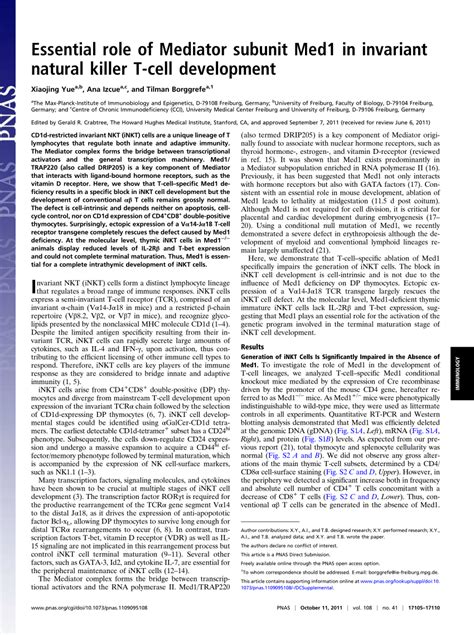 PDF Essential Role Of Mediator Subunit Med1 In Invariant Natural