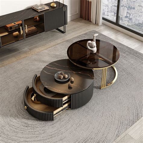 Luxury Coffee Tables Round Living Room Tables Black Marble Glass Modern