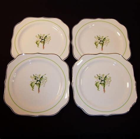 SET OF FOUR Homer Laughlin Lily Of The Valley 8 Square Luncheon Or