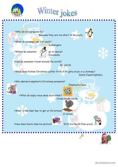 Winter Jokes English Esl Worksheets Pdf And Doc