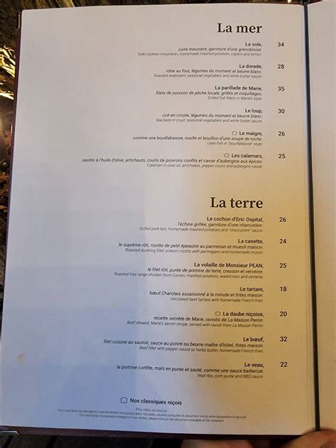 Menu At La Maison De Marie Restaurant Nice