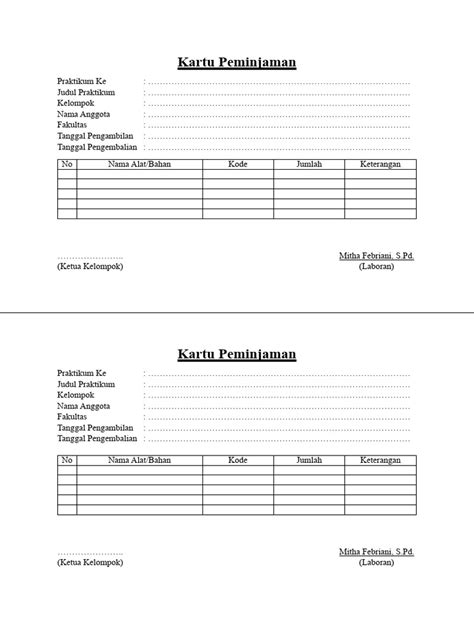 Kartu Peminjaman Alat Lab Pdf