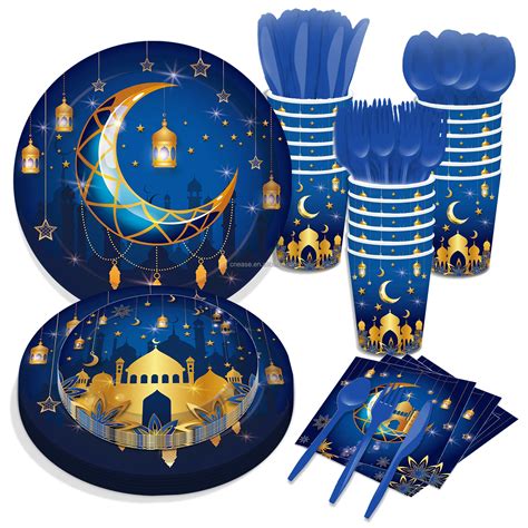 Huancai Eid Mubarak Disposable Tableware Set Paper Plates Cups Napkins