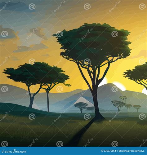 African Savannah. Vector Cartoon Illustration Of Safari Park Landscape ...