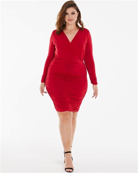 Plus Size Ruched Bodycon Dress With Sleeves Plus Size Evening Dress Plussizeclothing