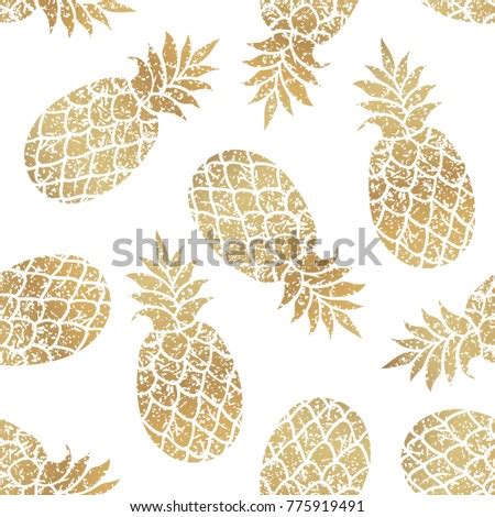 Golden Pineapples Seamless Vector Pattern On Stock Vector Royalty Free