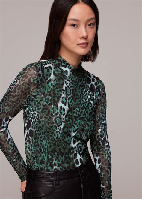 Green/Multi Night Cat Mesh Top | WHISTLES | Whistles UK