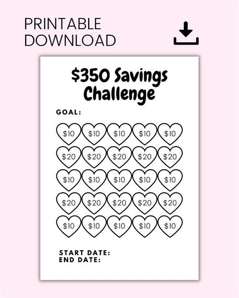 Money Saving Challenge Printable Save 350 Savings Challenge Savings