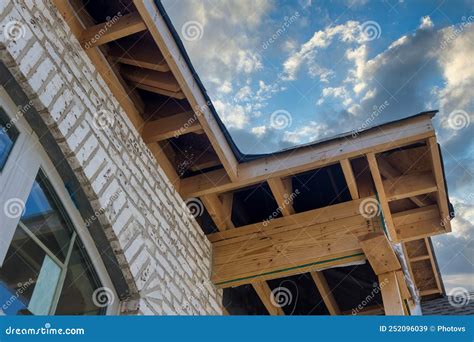 Soffit Installation in a New Home after Preparation for Soffit Installation on the Roof Stock ...