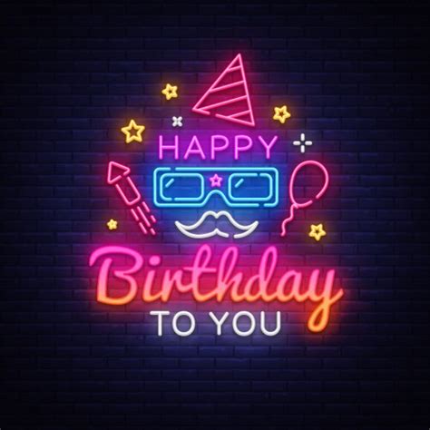 Happy Birthday Neon Sign Greeting Card On Dark Vector Image