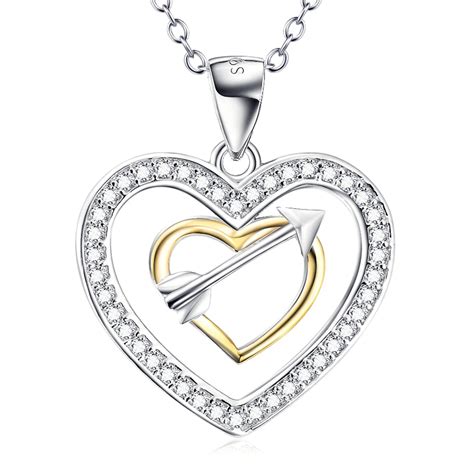 Genuine 925 Sterling Silver Jewelry Double Heart Cupid Arrow Golden