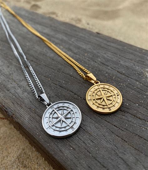 Gold North Star Compass Necklace Mens Gold Compass Pendant Etsy Uk